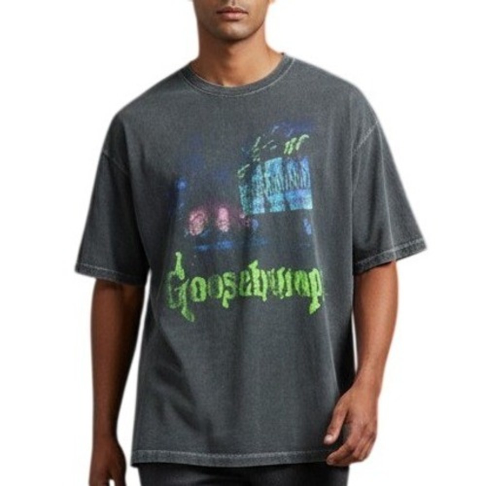 Goosebumps Horrorland Graphic T-Shirt Grey Distressed Wash Men's Size Small